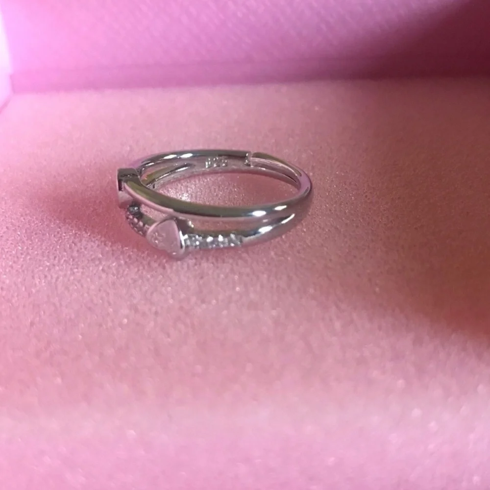 Sterling Silver Crystal Accent Heart & Band Ring